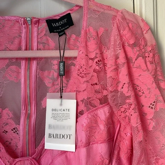 NWT Bardot Ellie Lace Corset Dress Hot Pink Bloom XL Mini Skirt Long Sleeve - Picture 4 of 10